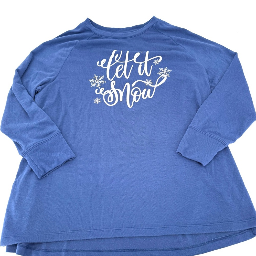 State of Mind Blue and White Let it Snow Long Sleeve Tee Size Medium Christmas